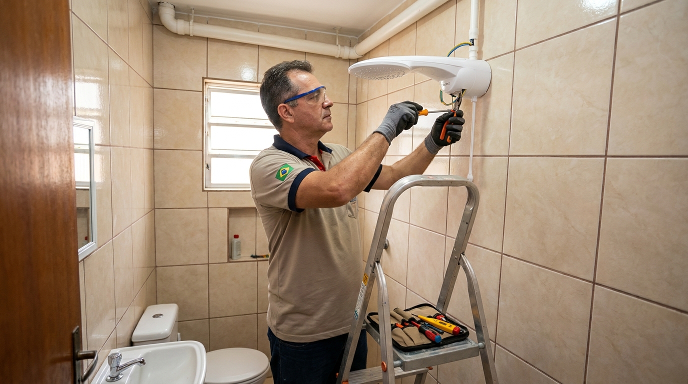 Instalação de chuveiro no banheiro em Aparecida de Goiânia‑GO